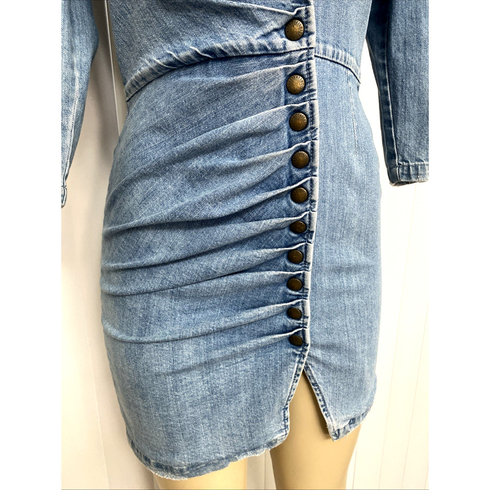 Retrofete Willa Mini Dress Light Blue Stone 3/4 Sleeve Notch Lapel Snap S - Picture 9 of 16